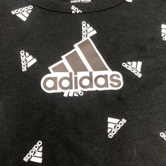 Brand New Adidas Black & White Logo Tulip-Hem Tshirt For Girls Size Medium 10/12 - Picture 3 of 8